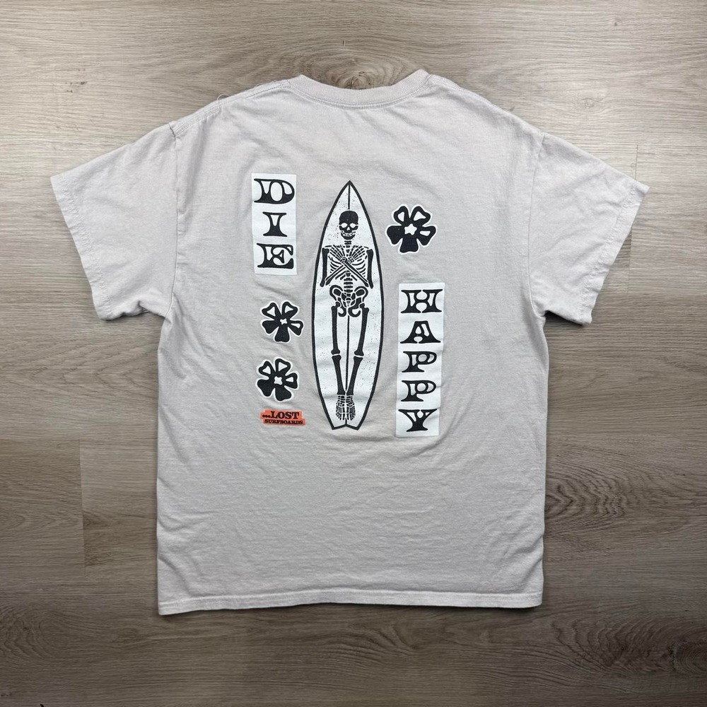Lost Surfboards Die Happy Skeleton Graphic Skate Surf T-Shirt White M